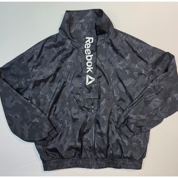 Reebok Womens M Black Printed Focus Track Jacket with Front Pockets Flap - Picture 1 of 10